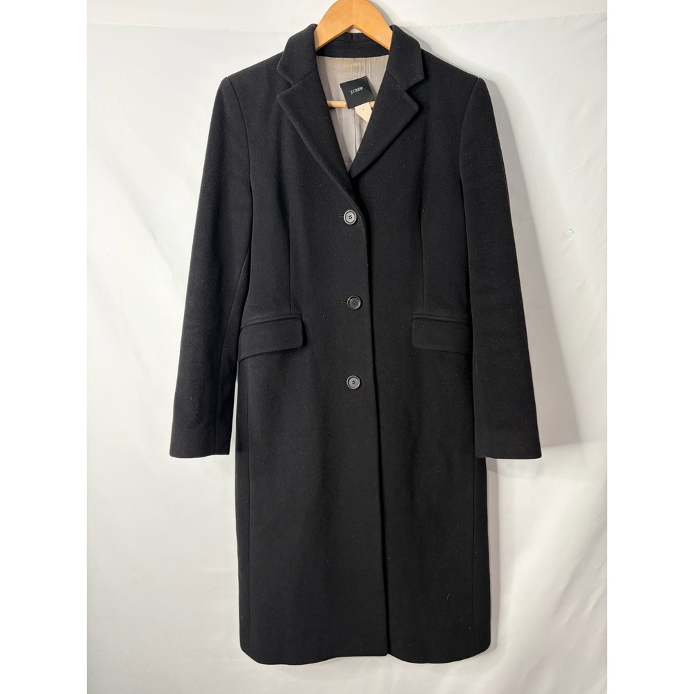 J Crew Women Black Wool Cashmere Long Topcoat Overcoat Sz 6 Luxury Old Money